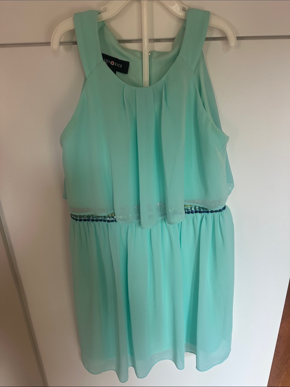 Amy Byer seafoam Chiffon Layered Waist-Sequin Dress